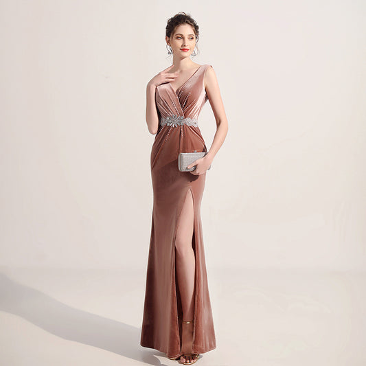 ROBE DE SOIRÉE VELOURS TAILLE PERLÉE