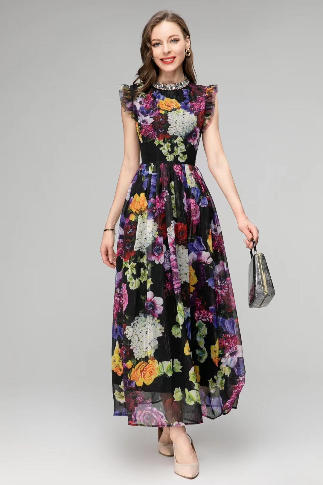 ROBE LONGUE À MOTIF FLEURI