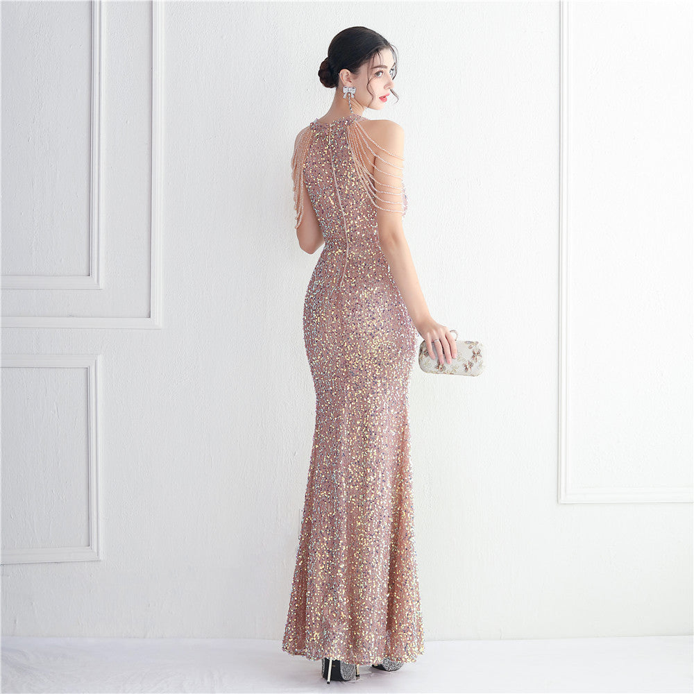 ROBE DE SOIRÉE À FRANGES PERLÉES