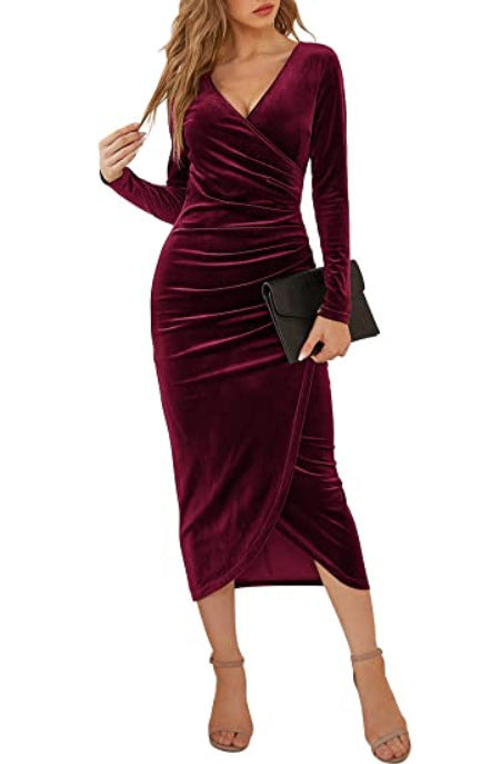 ROBE EN VELOUR MI-LONGUE ASYMÉTRIQUE
