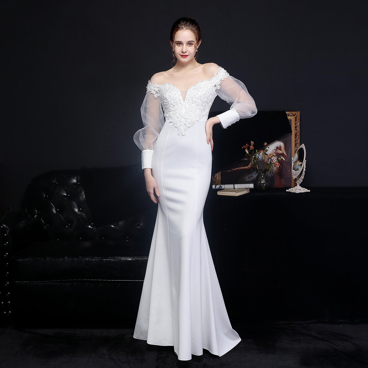 ROBE DE SOIRÉE SATIN EN DENTELLE