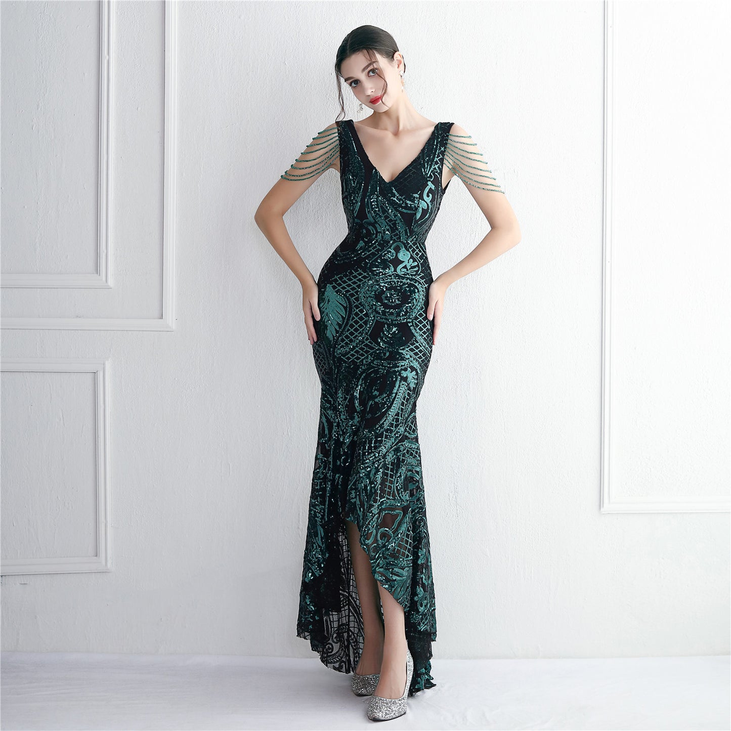 ROBE DE SOIRÉE QUEUE DE POISSON À SEQUINS