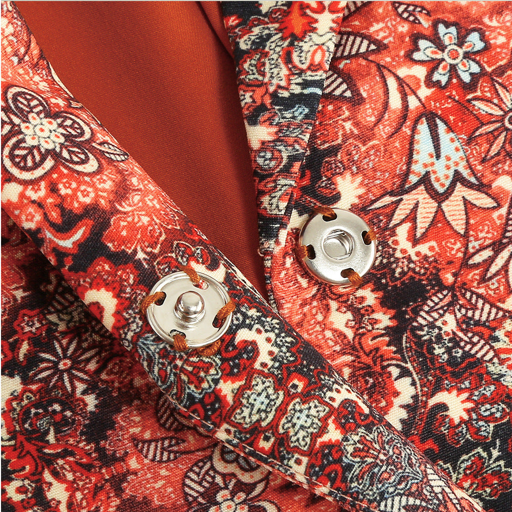 BLAZER IMPRIMÉ FLORAL ROUGE CORAIL DÉTAILS PLUMES