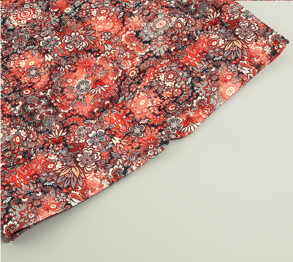 BLAZER IMPRIMÉ FLORAL ROUGE CORAIL DÉTAILS PLUMES