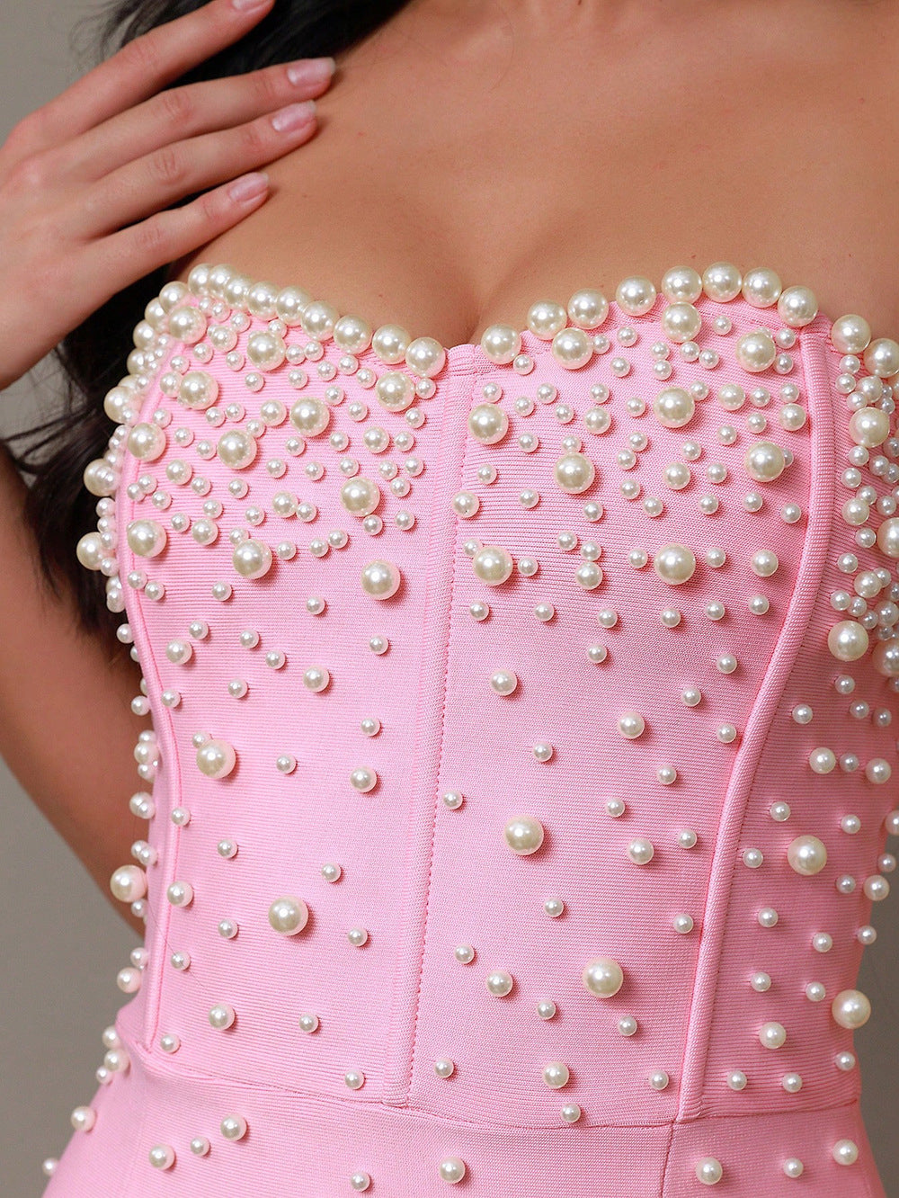 ROBE BUSTIER PERLÉ ROSE