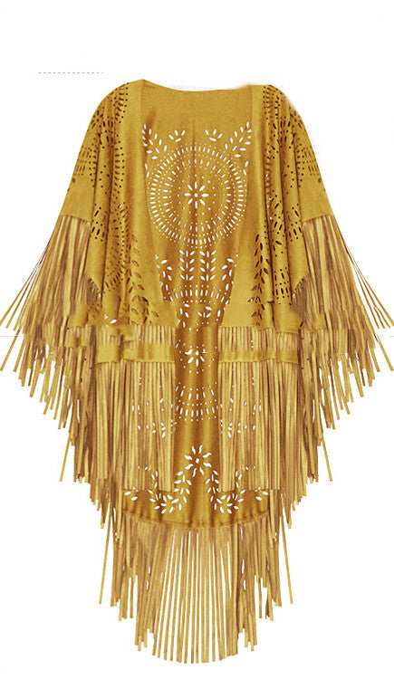 PONCHO À FRANGES EN DAIM