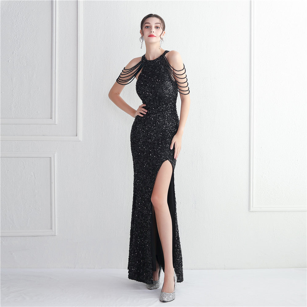 ROBE DE SOIRÉE À FRANGES PERLÉES
