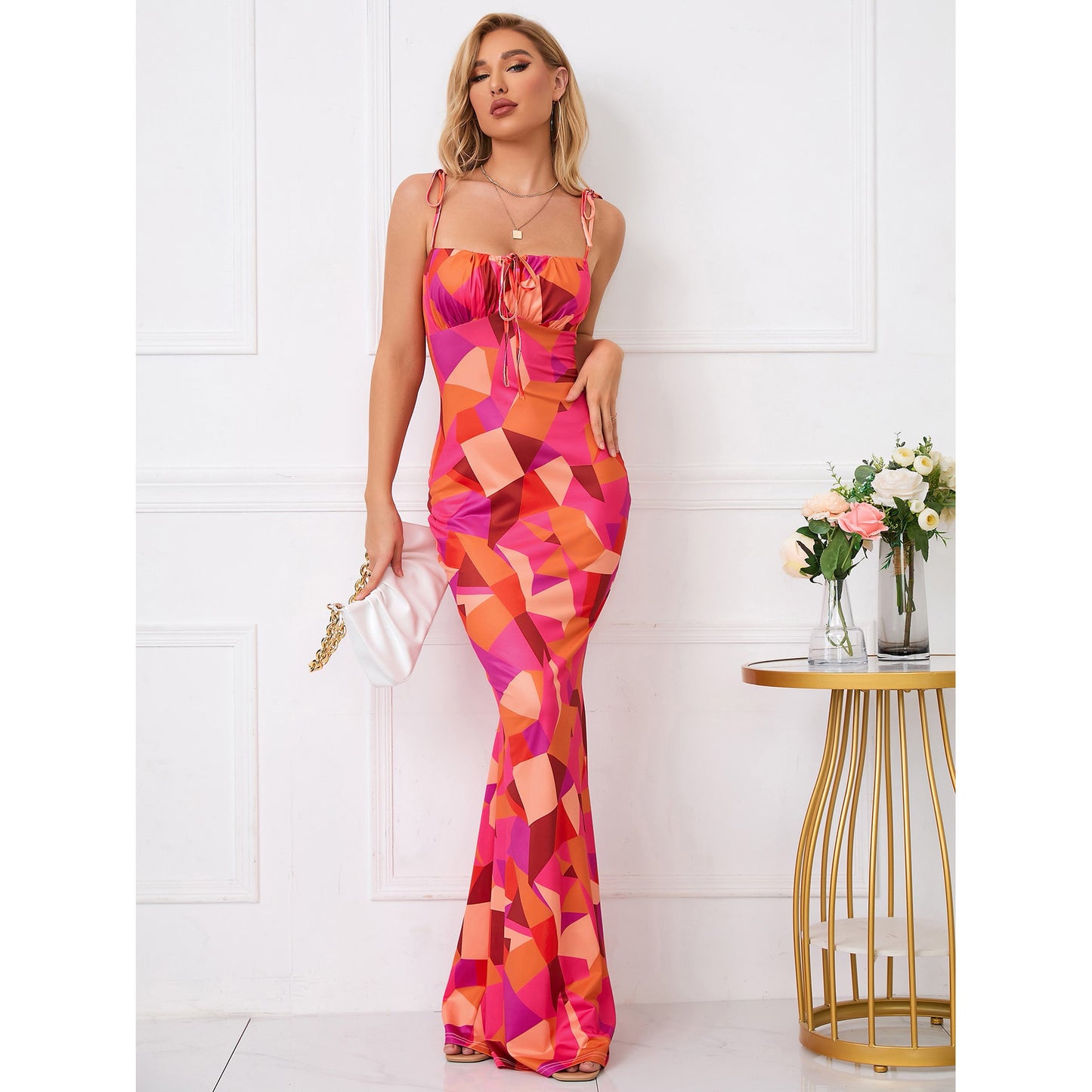 ROBE LONGUE D'ÉTÉ IMPRIMÉE À BRETELLES