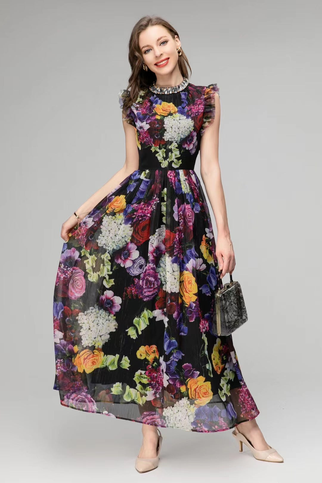 ROBE LONGUE À MOTIF FLEURI