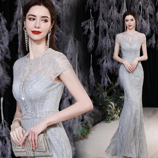ROBE DE SOIRÉE SIRÈNE À SEQUINS PERLÉE