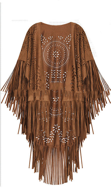 PONCHO À FRANGES EN DAIM
