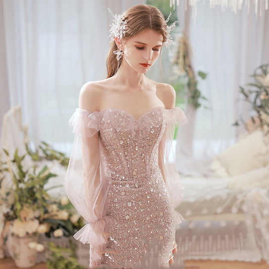 ROBE DE SOIRÉE SIRÈNE PERLÉE AVEC TRAÎNE