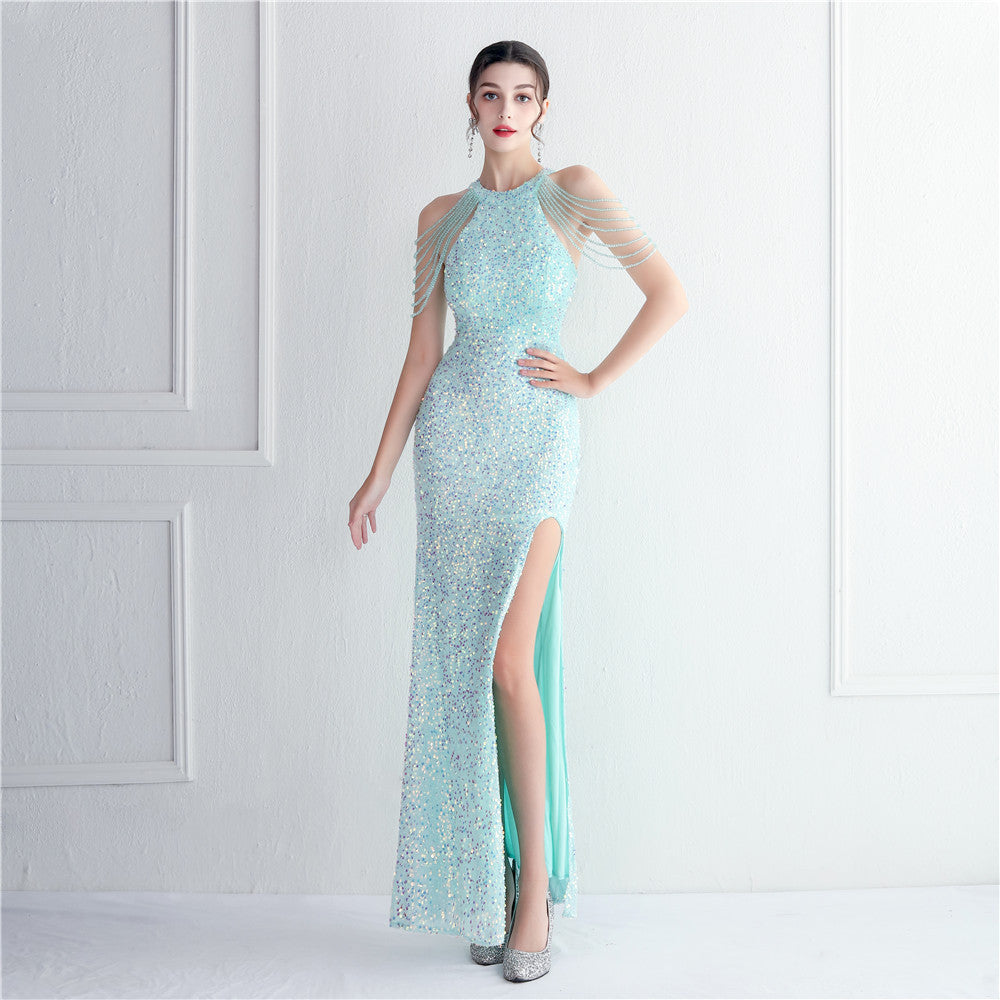 ROBE DE SOIRÉE À FRANGES PERLÉES