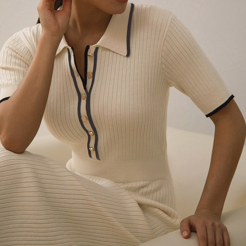 ROBE TRICOT MI-LONGUE COL POLO