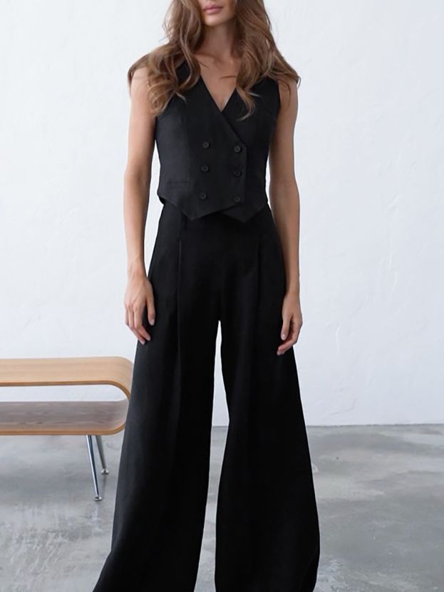 ENSEMBLE GILET&PANTALON LARGE COTON