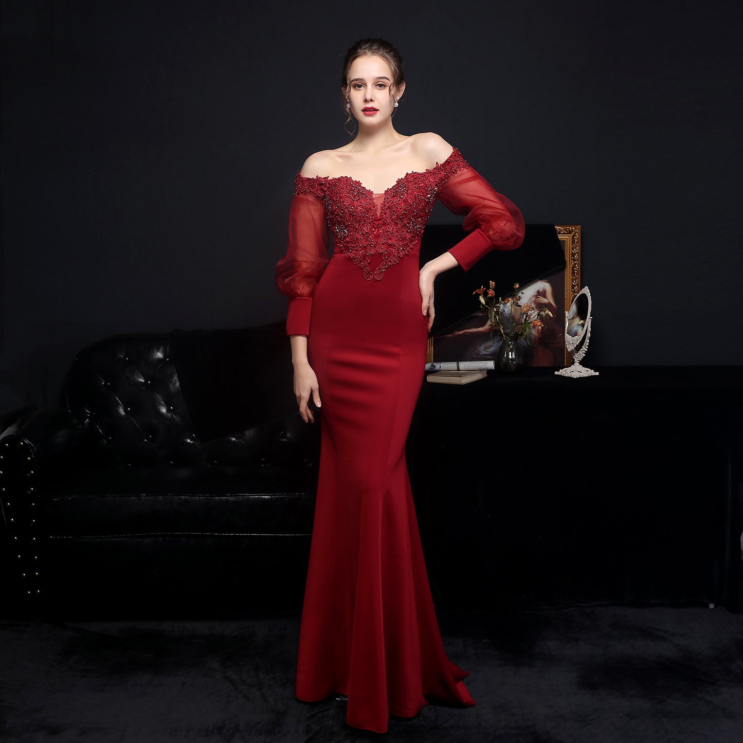 ROBE DE SOIRÉE SATIN EN DENTELLE
