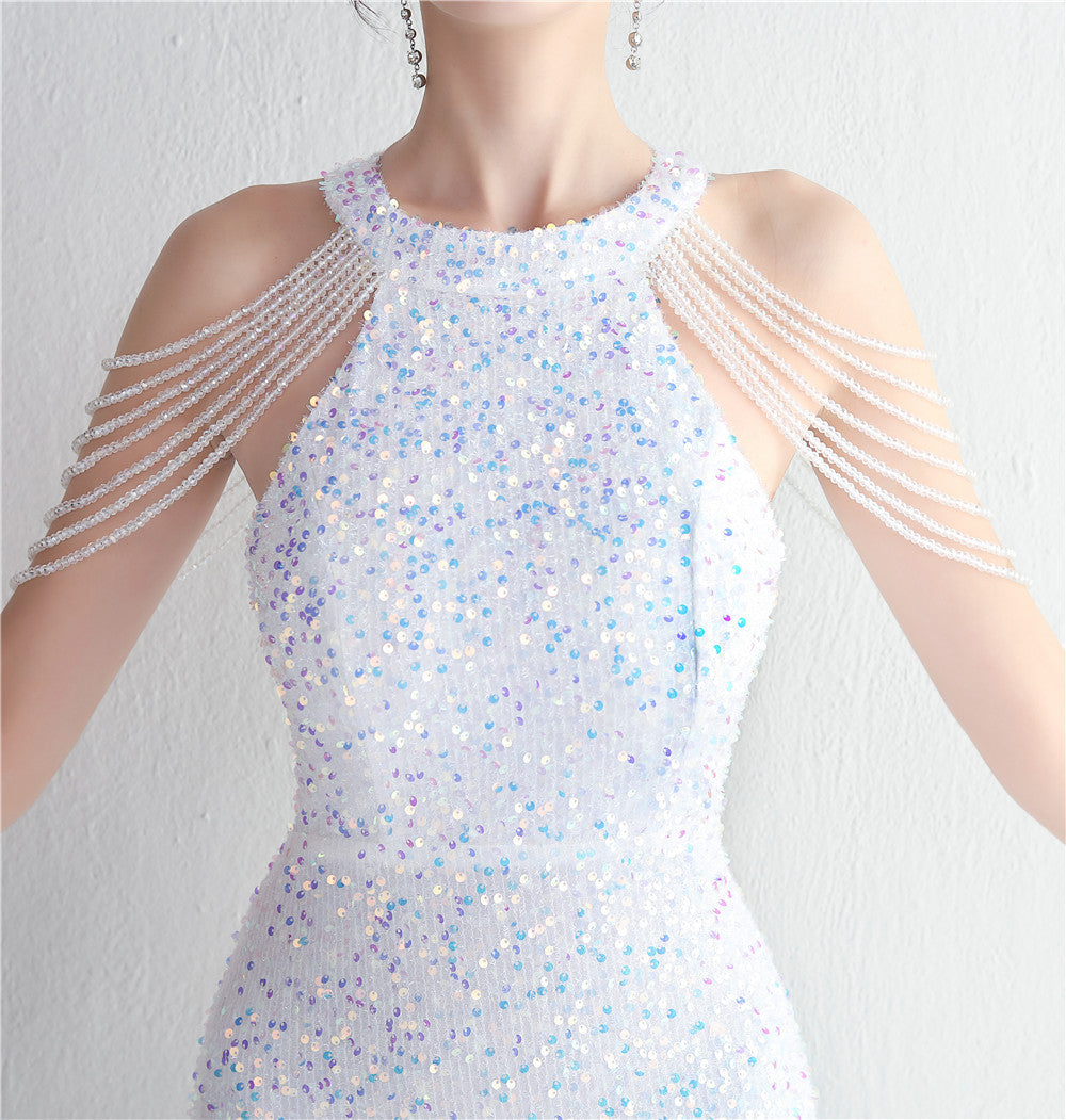ROBE DE SOIRÉE À FRANGES PERLÉES
