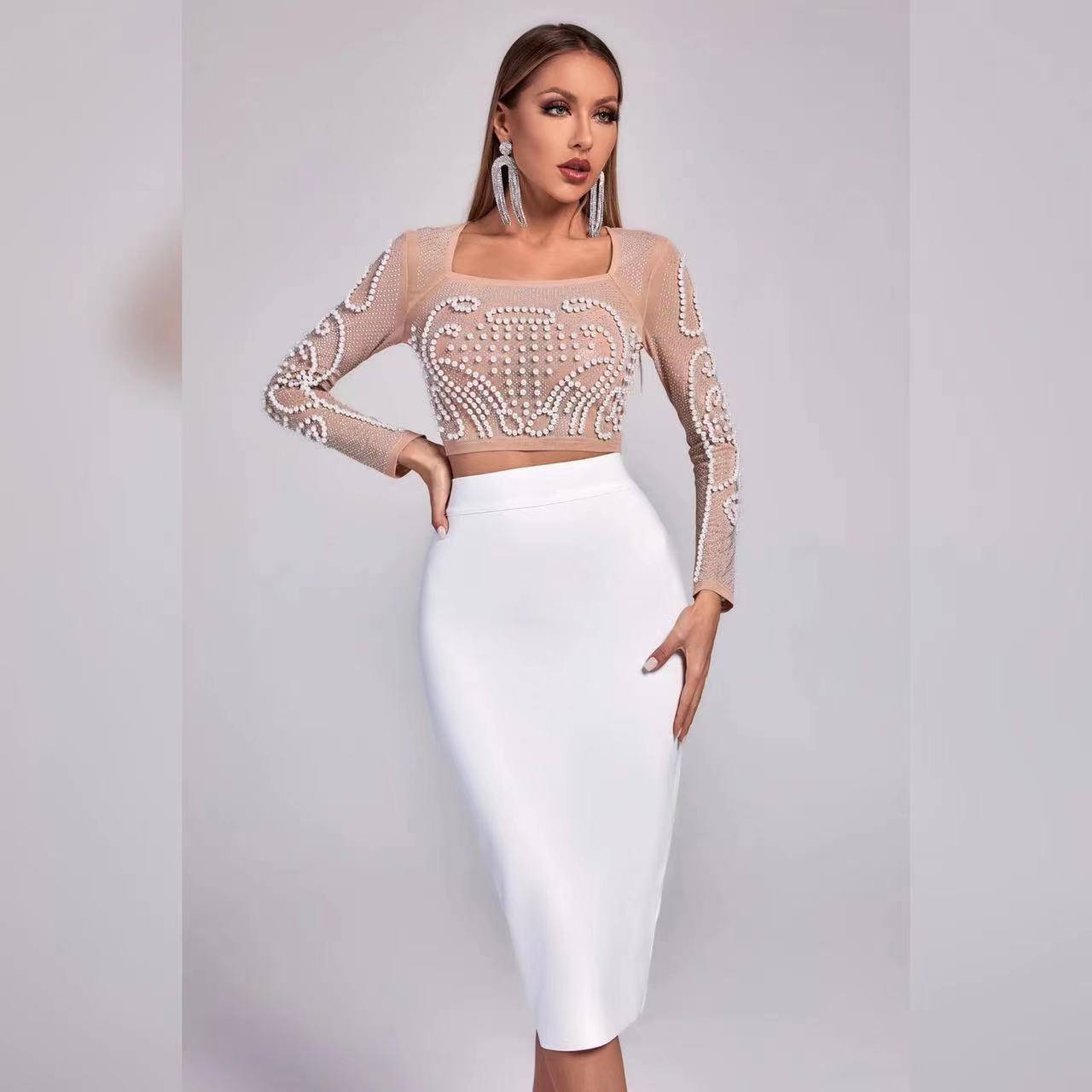 ENSEMBLE TOP PERLÉ & JUPE
