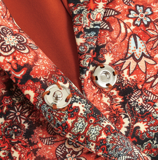 BLAZER IMPRIMÉ FLORAL ROUGE CORAIL DÉTAILS PLUMES