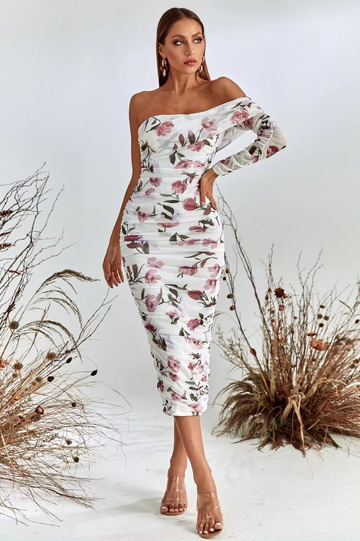 ROBE LONGUE BLANCHE IMPRIMÉE FLORAL