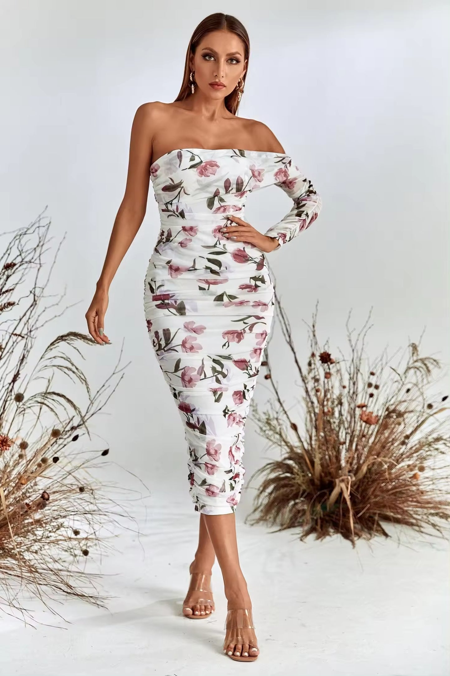 ROBE LONGUE BLANCHE IMPRIMÉE FLORAL