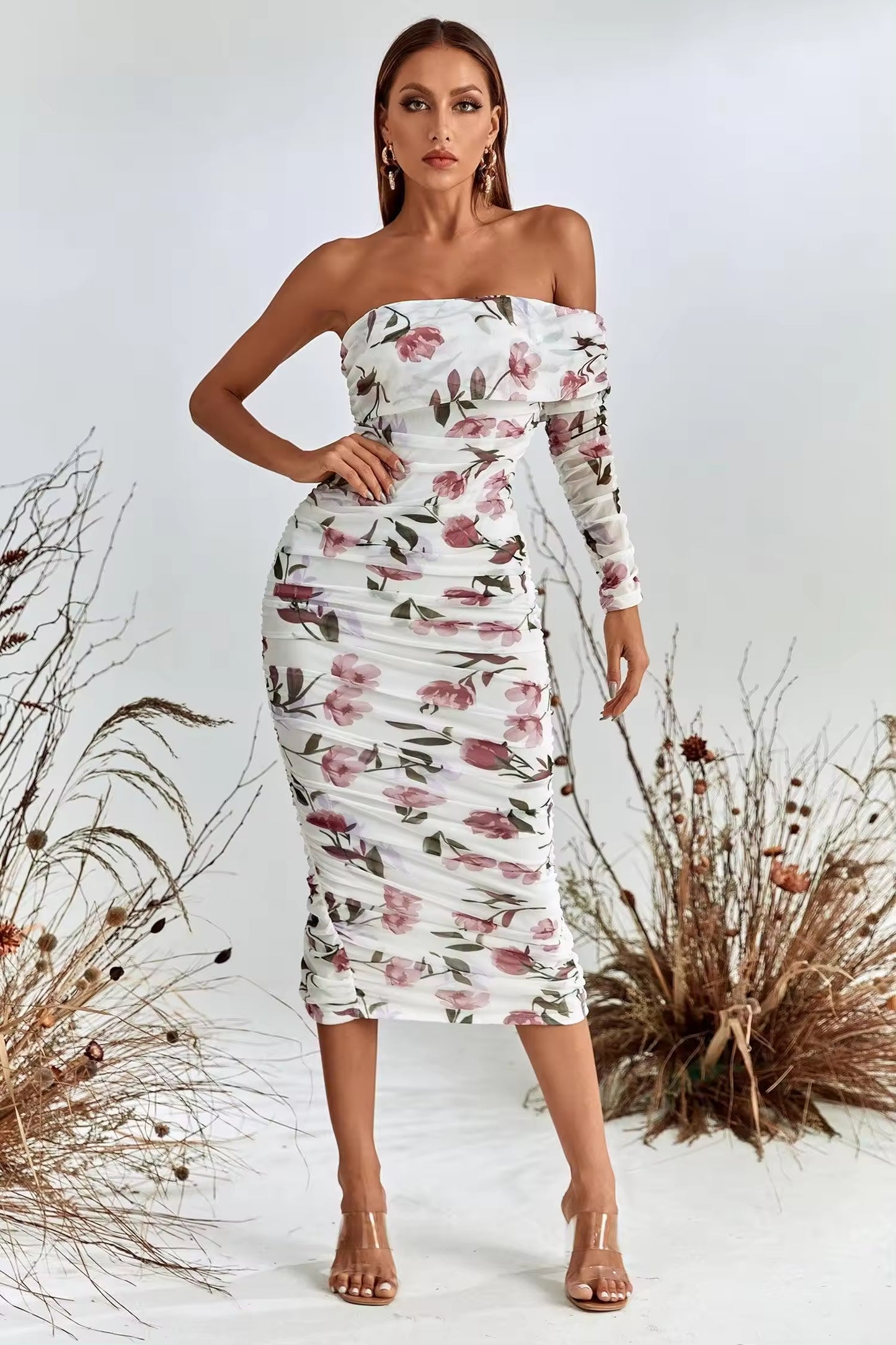 ROBE LONGUE BLANCHE IMPRIMÉE FLORAL