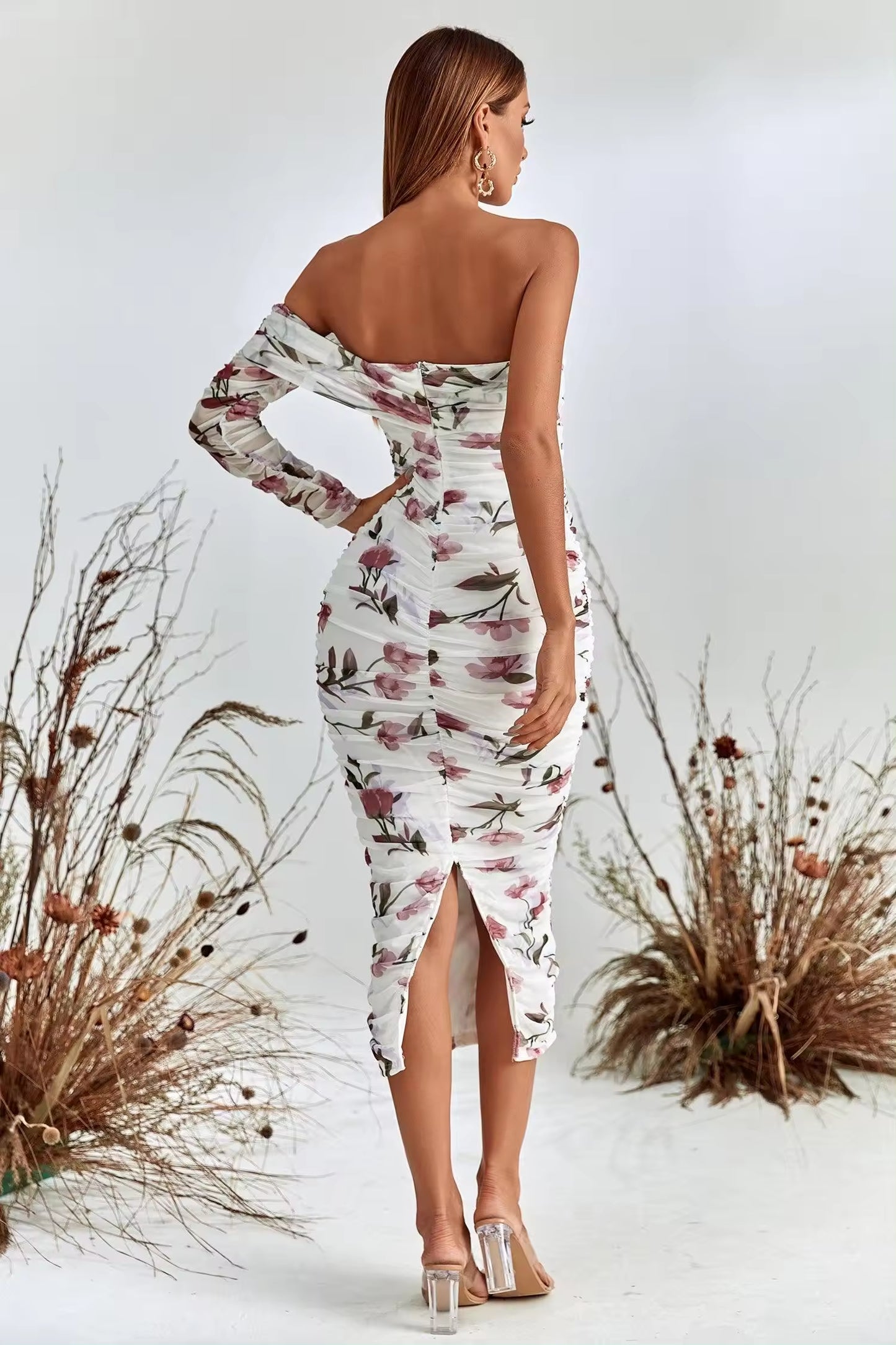 ROBE LONGUE BLANCHE IMPRIMÉE FLORAL