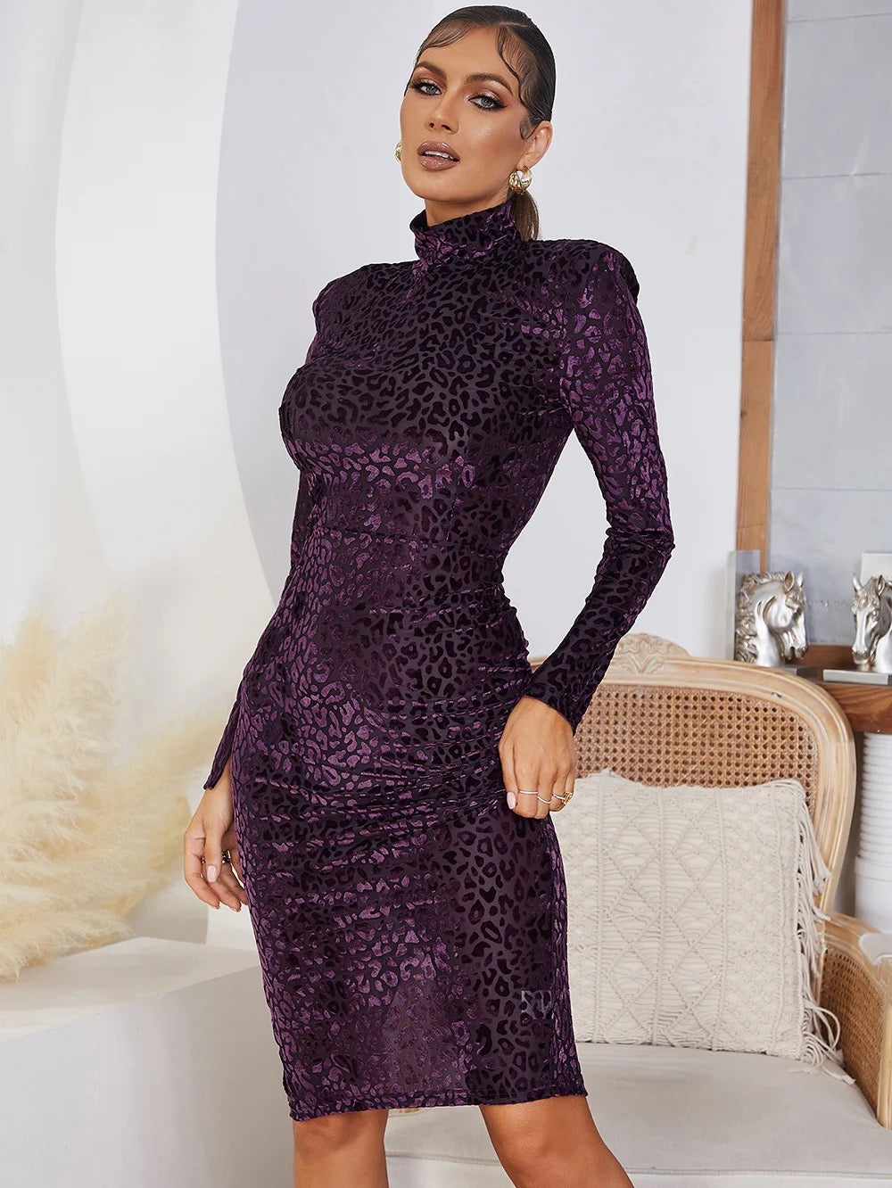 ROBE VELOUR MOTIFS LÉOPARD