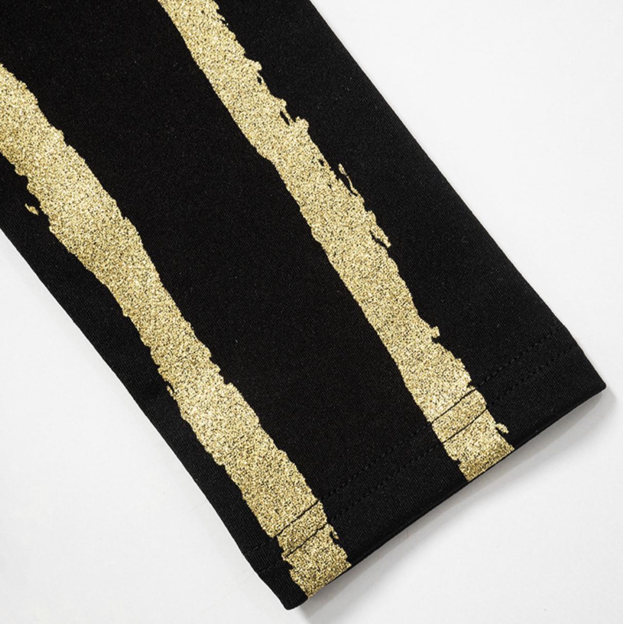 ROBE MINI NOIRE MANCHES LONGUES IMPRIMÉE GOLD