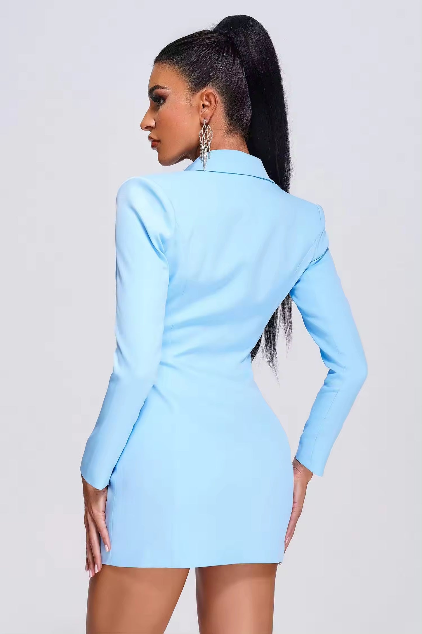 BLAZER LONG BLEU CIEL DÉTAILS DIAMANT