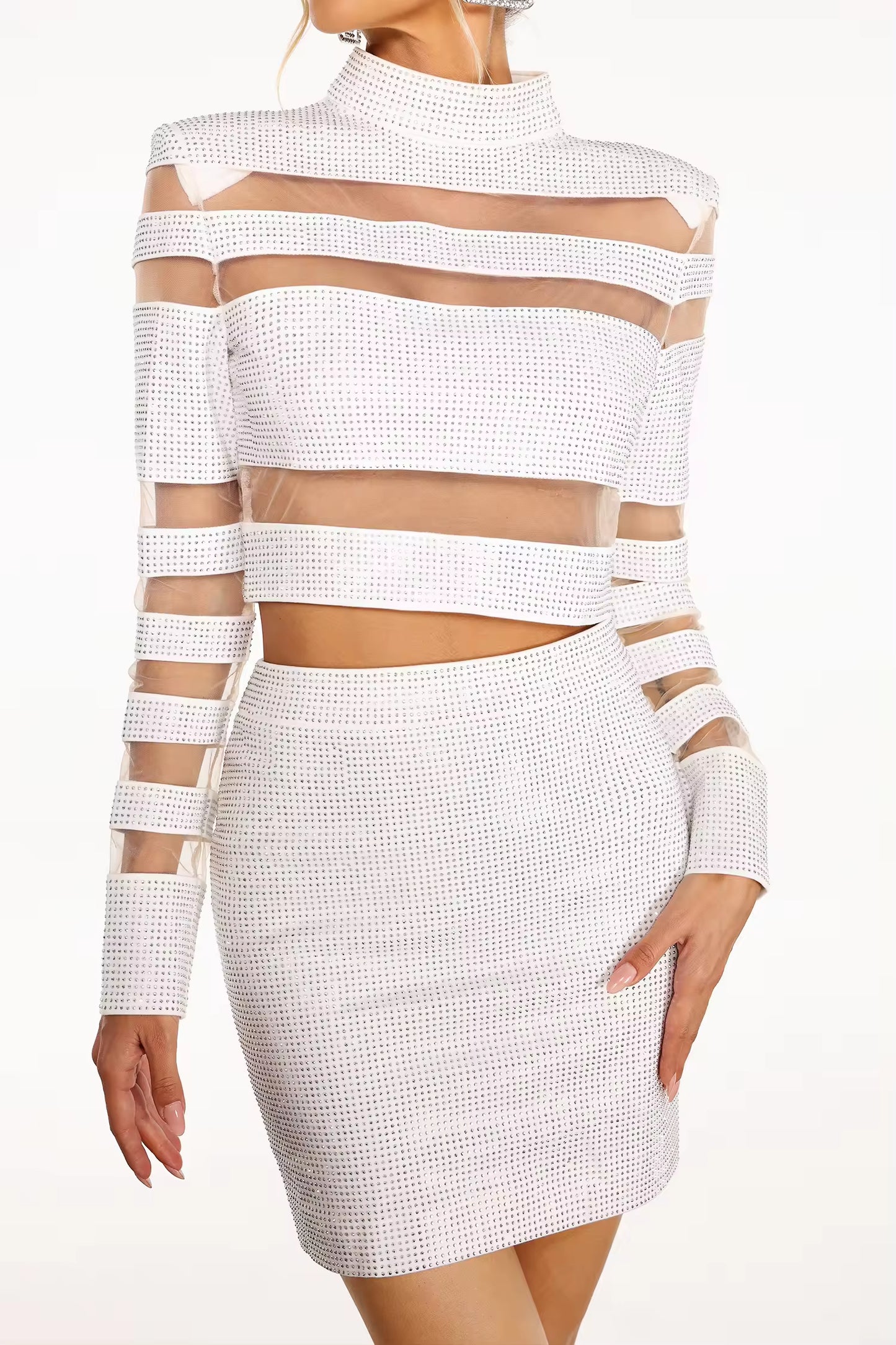 ENSEMBLE TOP & JUPES DIAMANTS - BLANC