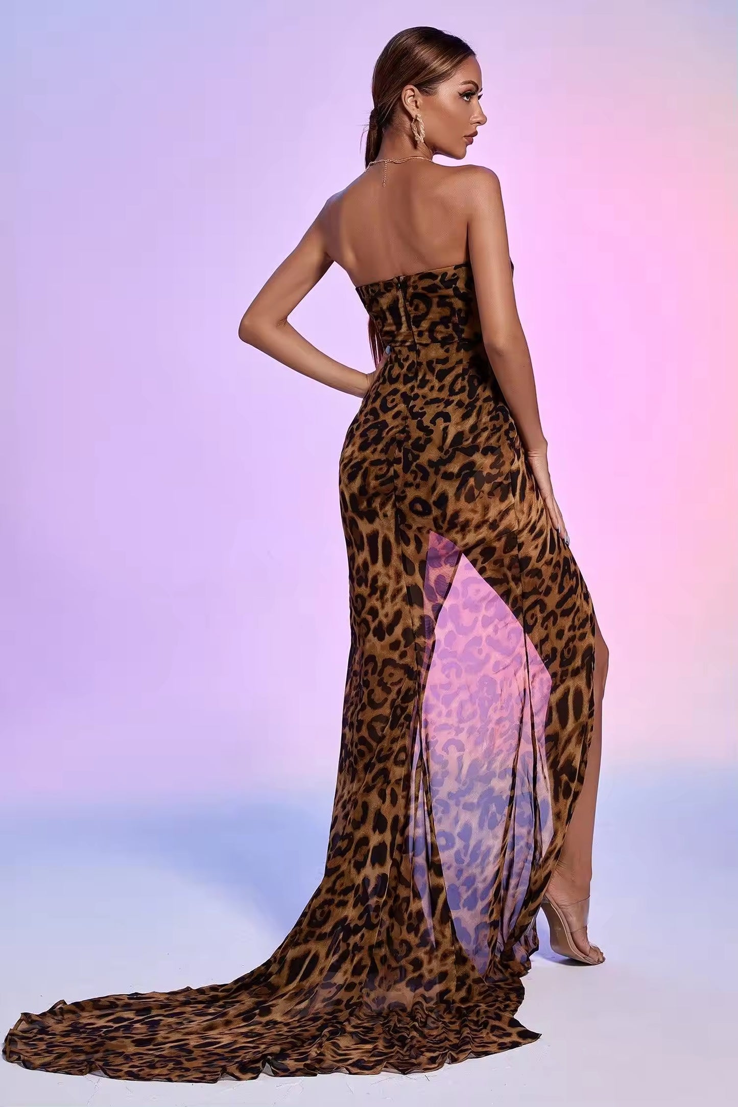 ROBE BUSTIER LONGUE LEOPARD