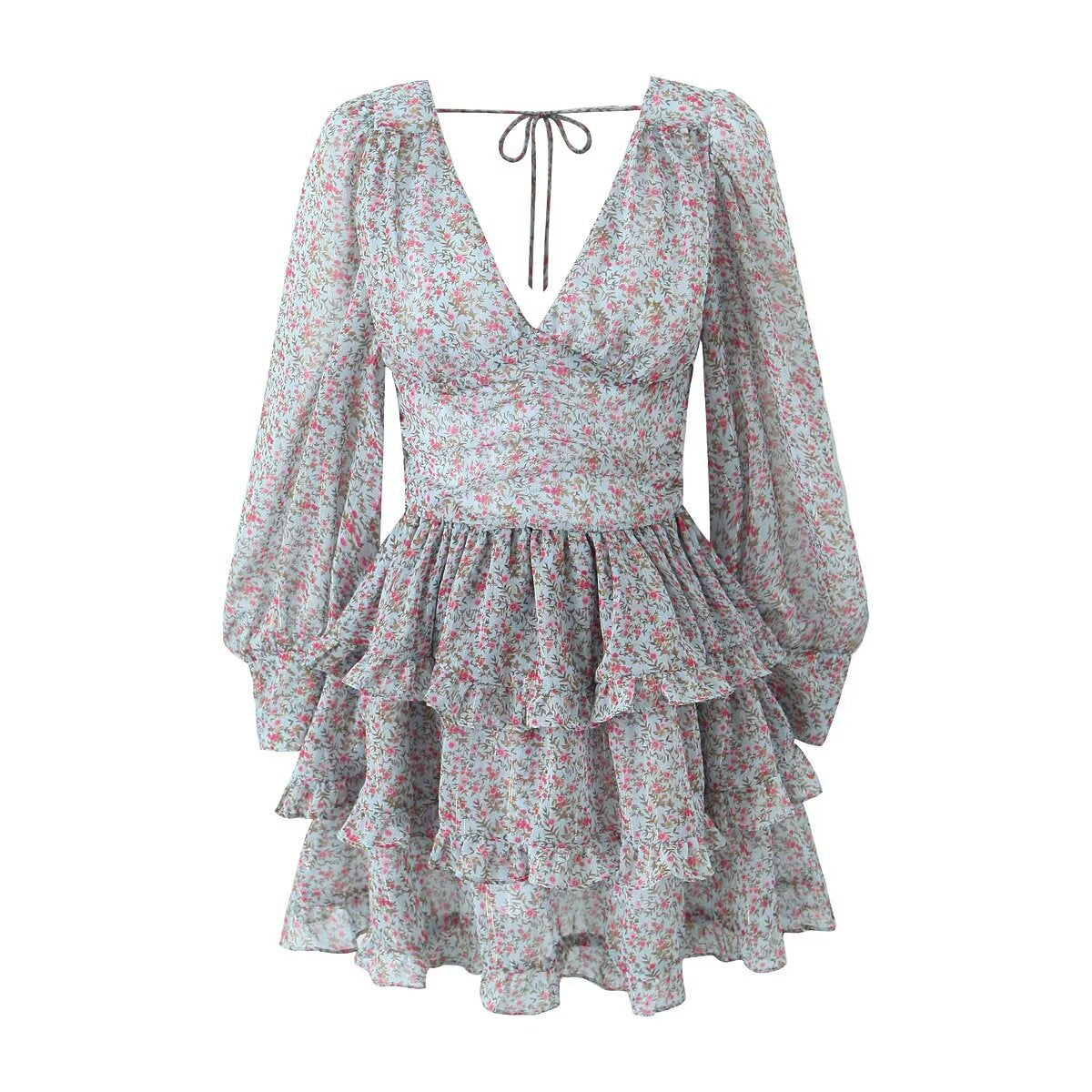 ROBE CHIFFON MINI À VOLANT IMPRIMÉE FLORAL