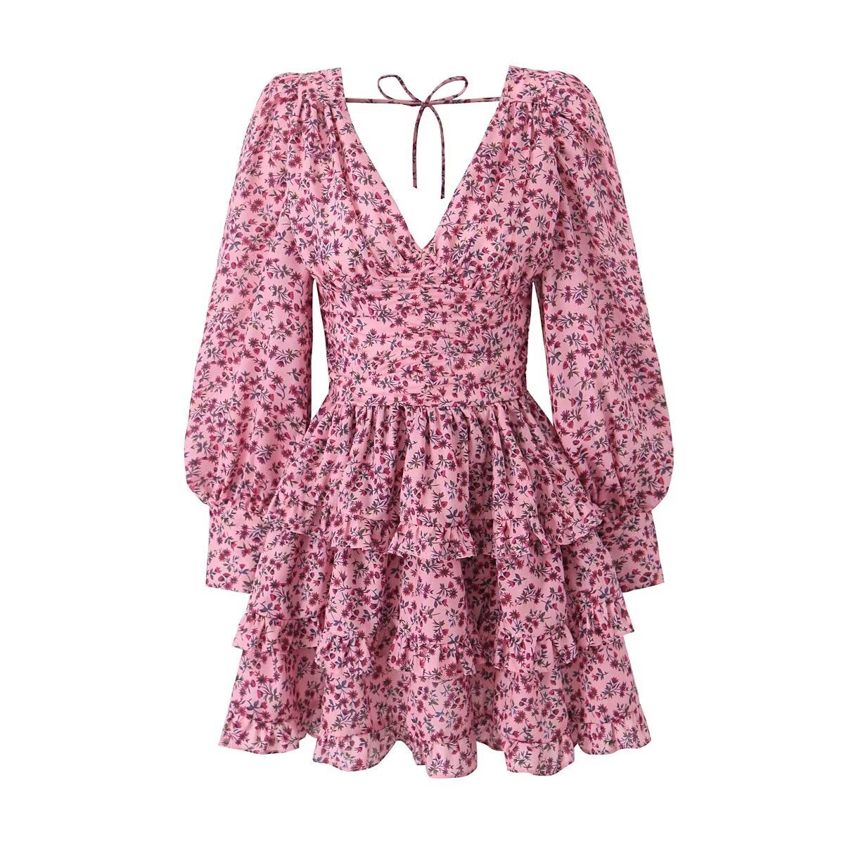 ROBE CHIFFON MINI À VOLANT IMPRIMÉE FLORAL