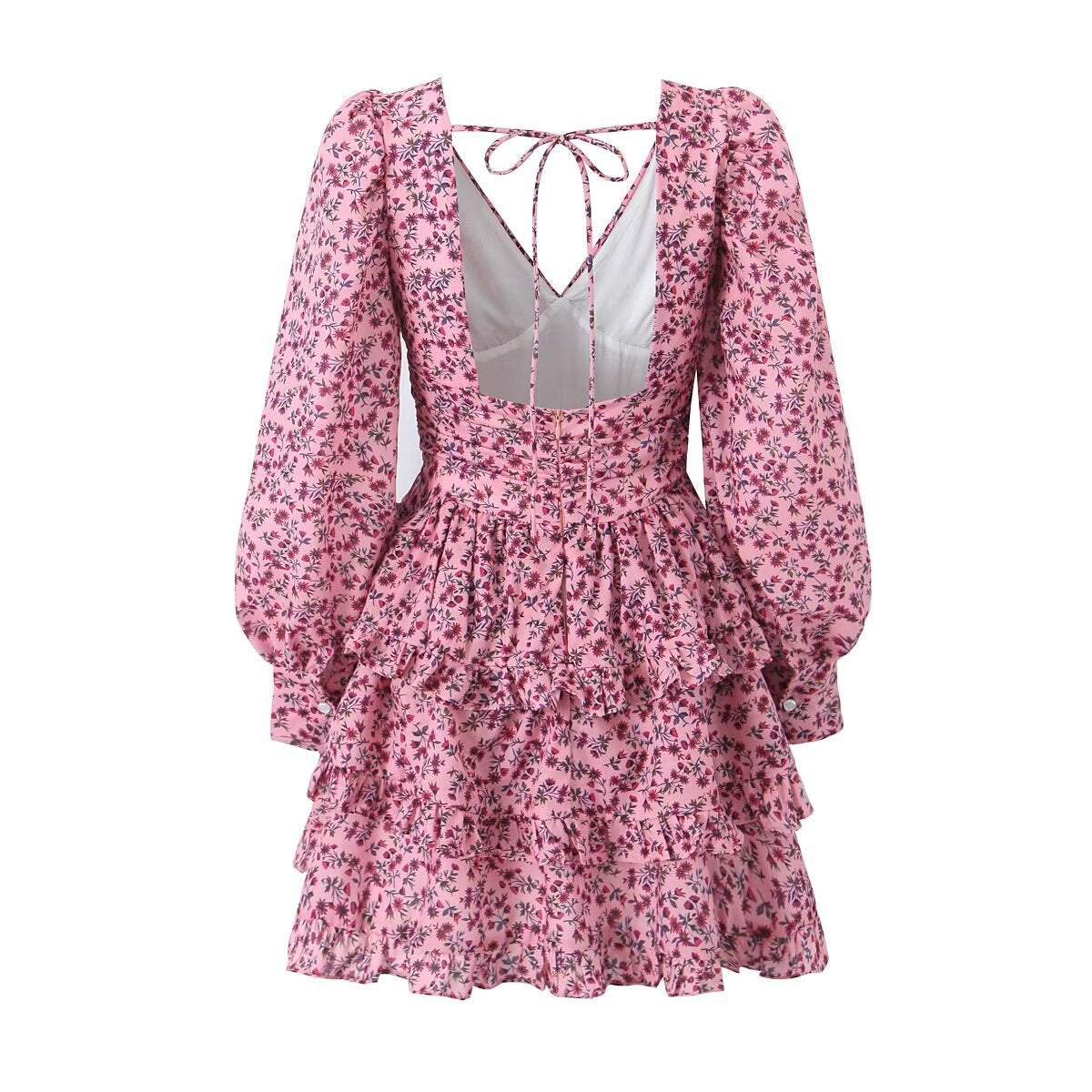 ROBE CHIFFON MINI À VOLANT IMPRIMÉE FLORAL