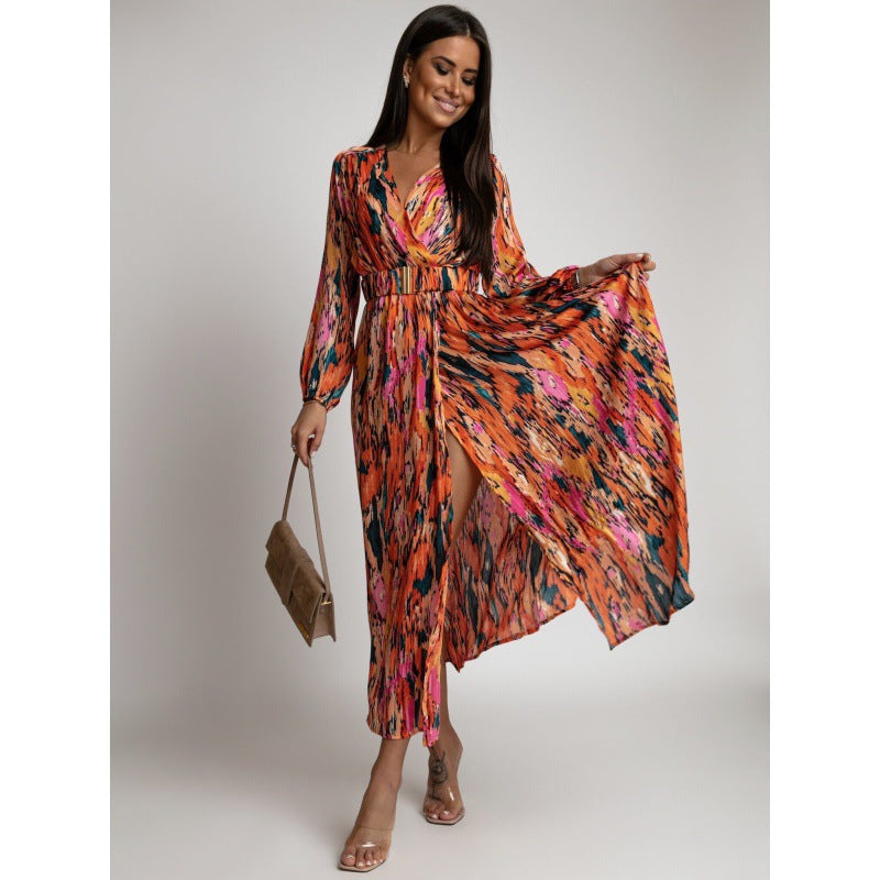 ROBE BOHÈME IMPRIMÉE CEINTURE INTÉGRÉE
