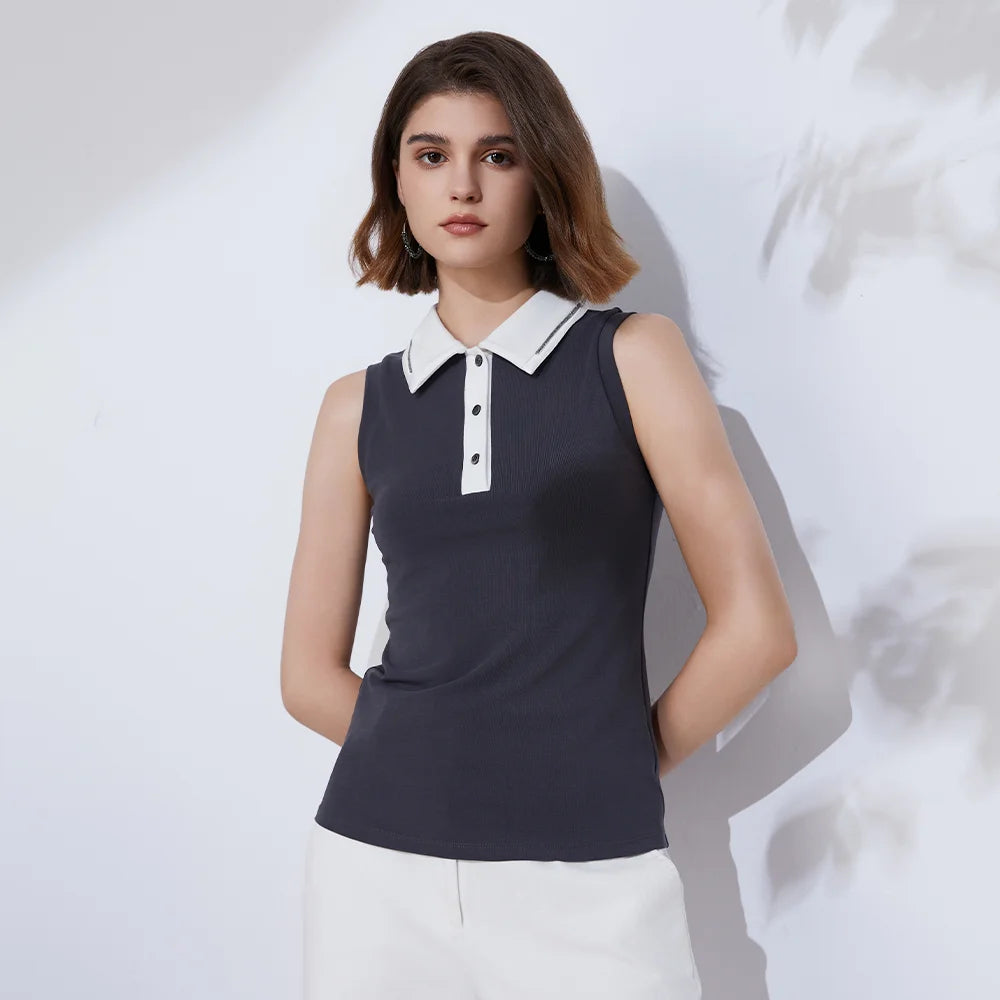 T-SHIRT BICOLORE COL POLO HAUTE QUALITÉ