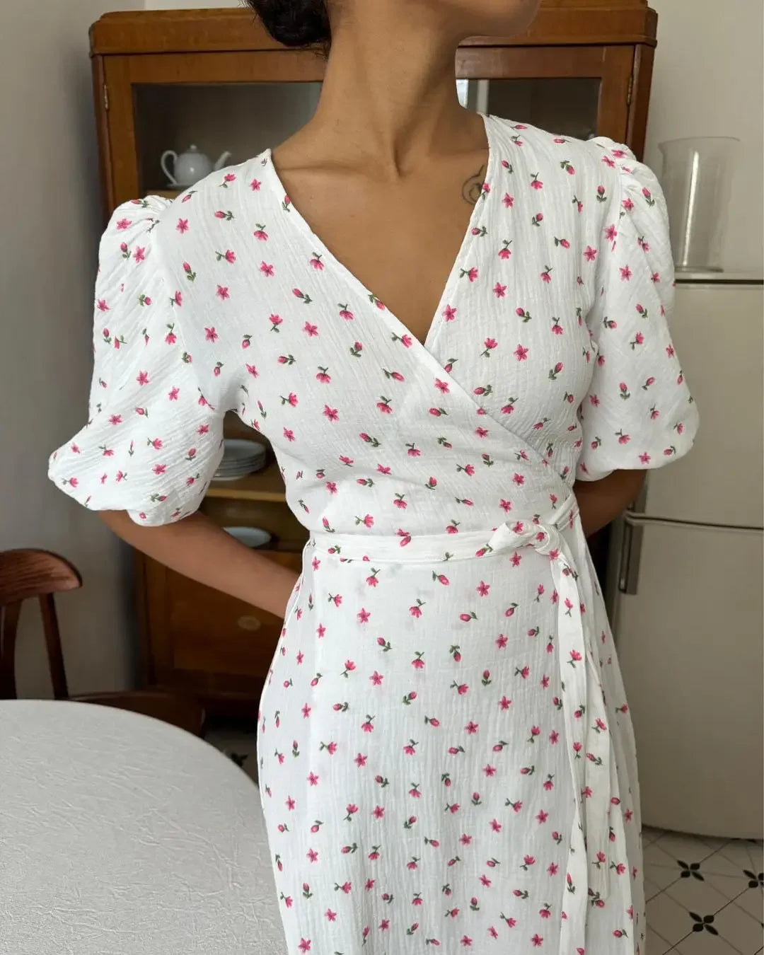 ROBE PORTEFEUILLE FLORAL EN COTON