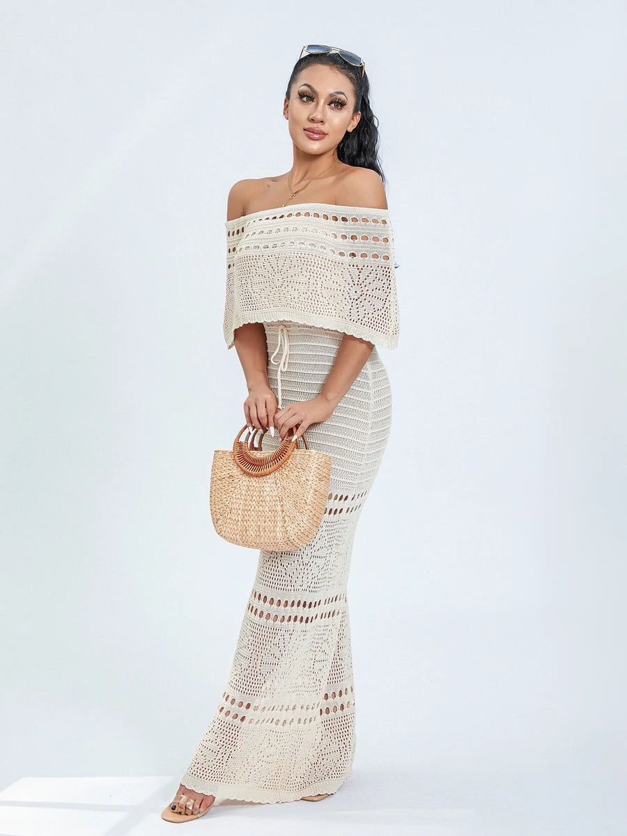 ROBE CROCHET LONGUE COL BARDOT