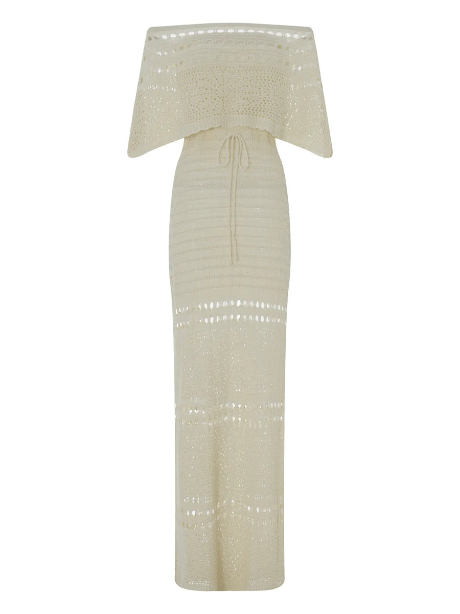 ROBE CROCHET LONGUE COL BARDOT