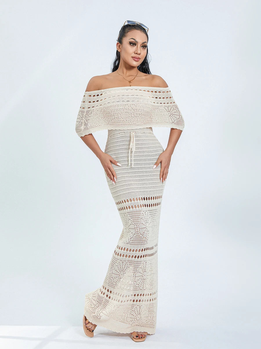ROBE CROCHET LONGUE COL BARDOT