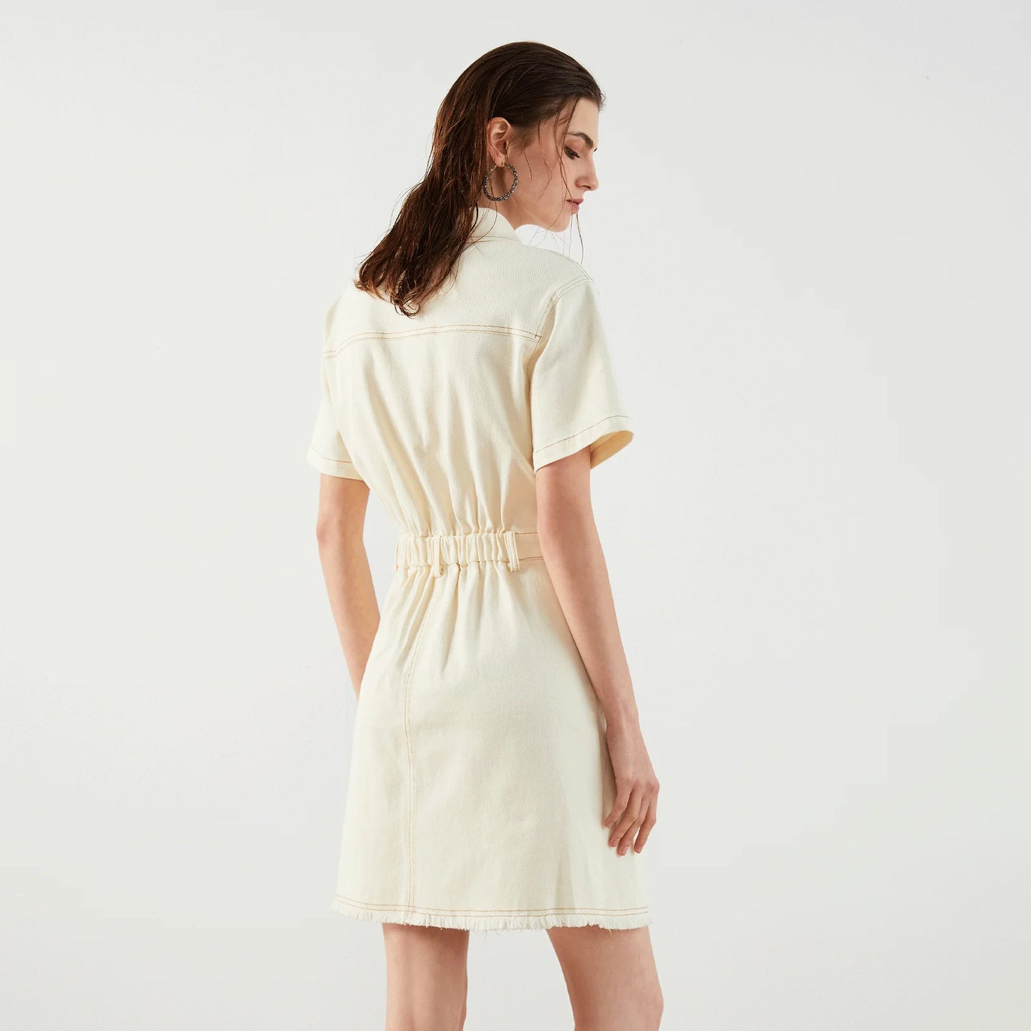 ROBE DÉCONTRACTÉE COURTE EN COTON BOUTONNÉE HAUTE QUALITÉ