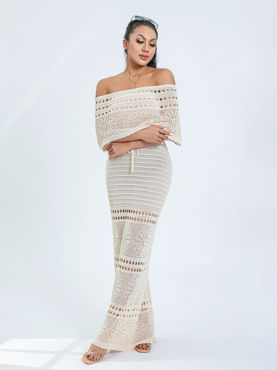 ROBE CROCHET LONGUE COL BARDOT