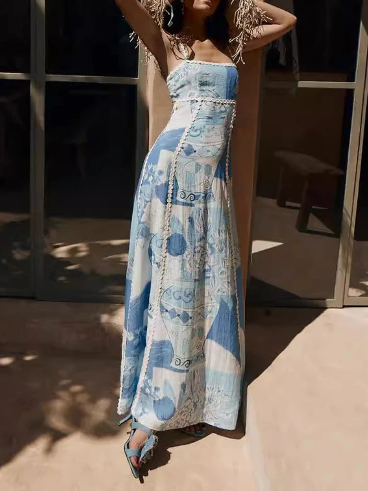ROBE D'ÉTÉ LONGUE IMPRIMÉE DOS NUS À LACET