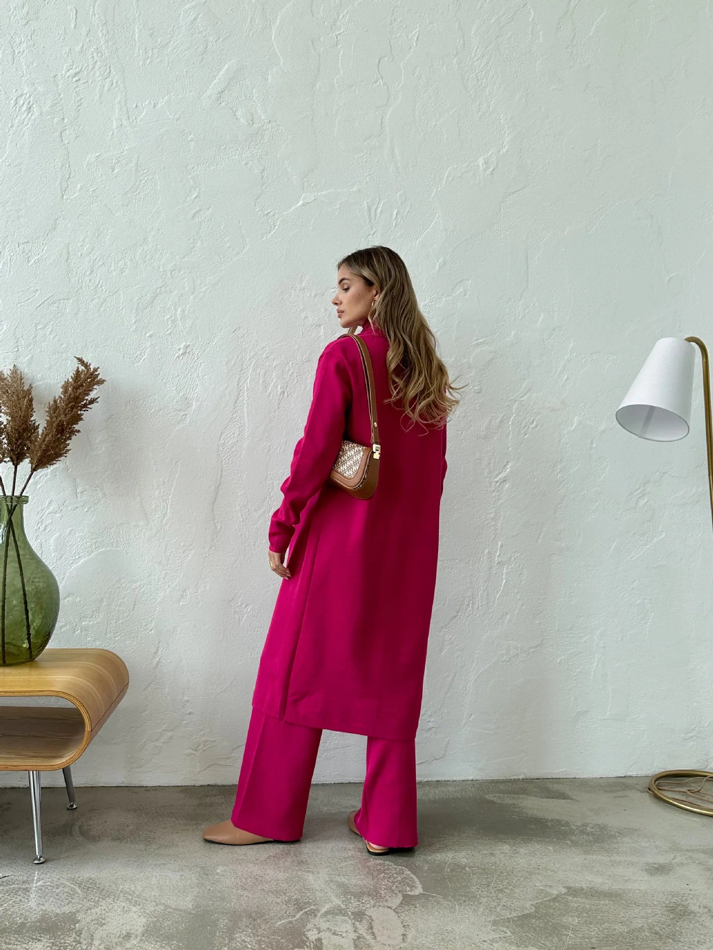 ENSEMBLE 3 PIÈCES EN MAILLE AVEC LONG GILET, PULL ET PANTALON