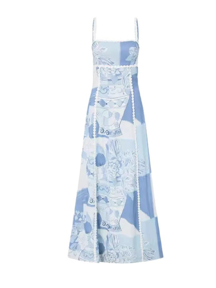 ROBE D'ÉTÉ LONGUE IMPRIMÉE DOS NUS À LACET