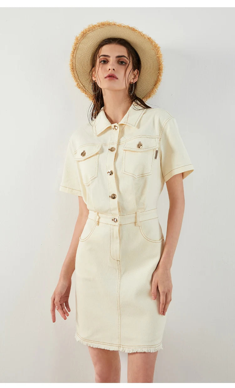 ROBE DÉCONTRACTÉE COURTE EN COTON BOUTONNÉE HAUTE QUALITÉ