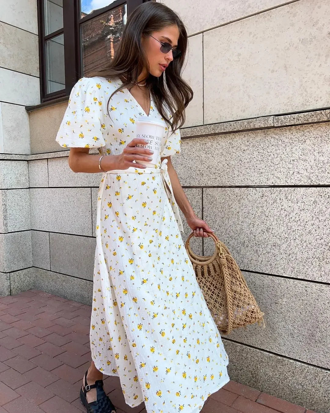 ROBE PORTEFEUILLE FLORAL EN COTON