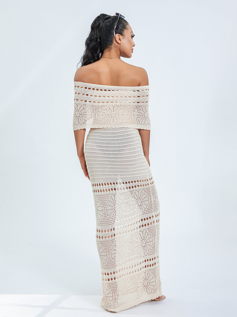 ROBE CROCHET LONGUE COL BARDOT