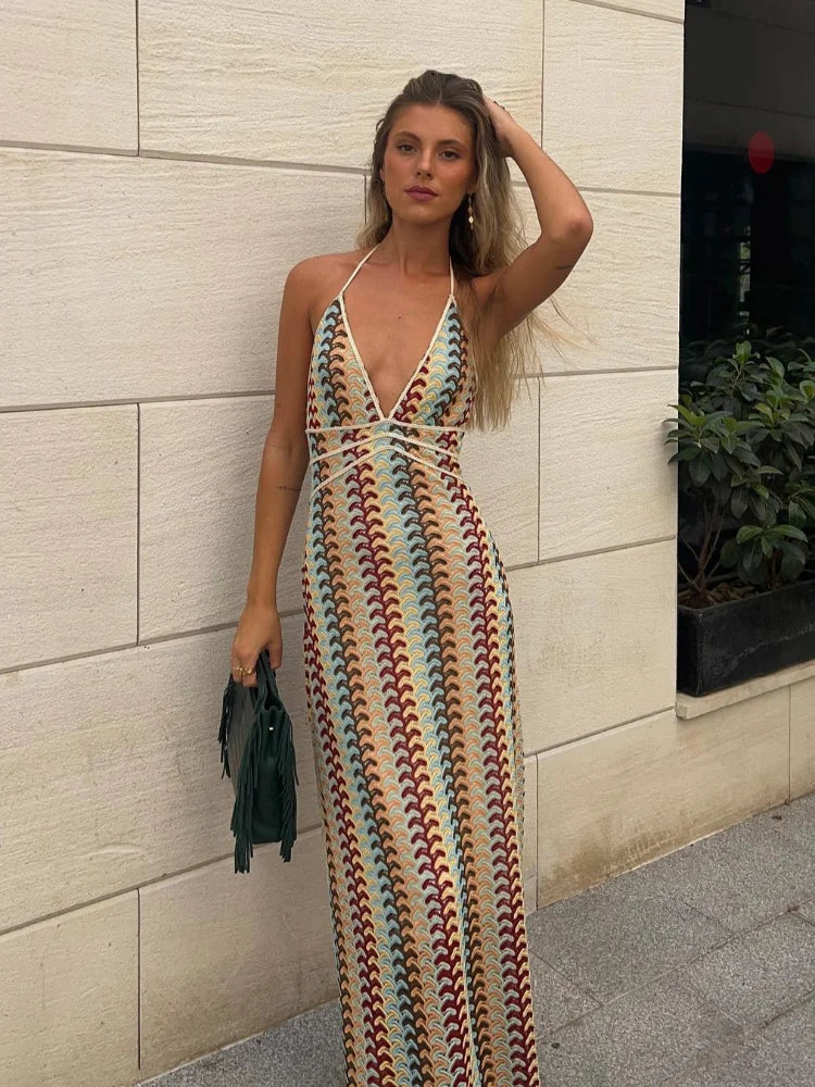 ROBE D ETE TRICOT A MOTIFS MULTICOLOR